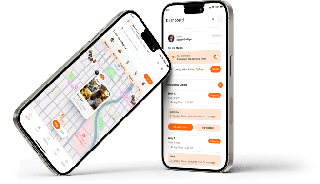 Customer map app and vendor dashboard on iPhone